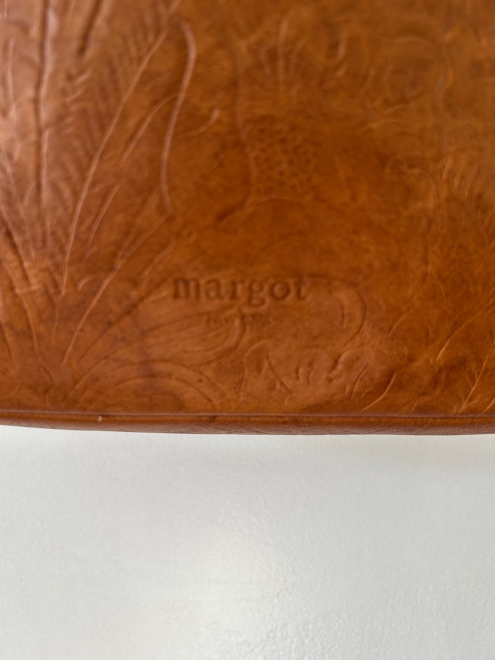 Margot Crossbody Bag Embossed Floral Leather in Cognac Brown - Picture 3 of 16